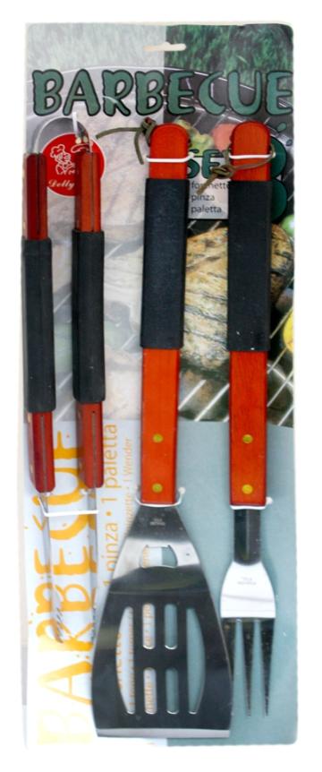Set ustensile gratar Raki 3 piese cu maner lemn MN019872