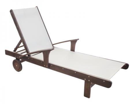 Sezlong din lemn de tec si textil cu brate Raki 200x72x51cm