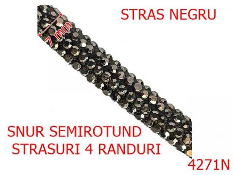 Snur semirotund cu 4 randuri de pietre 7 mm textil 4271N