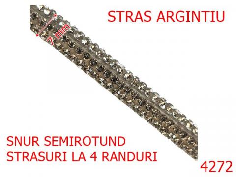 Snur semirotund cu 4 randuri de pietre 7 mm textil 4272