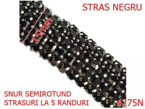 Snur semirotund cu 5 randuri de pietre 15 mm textil 4275N
