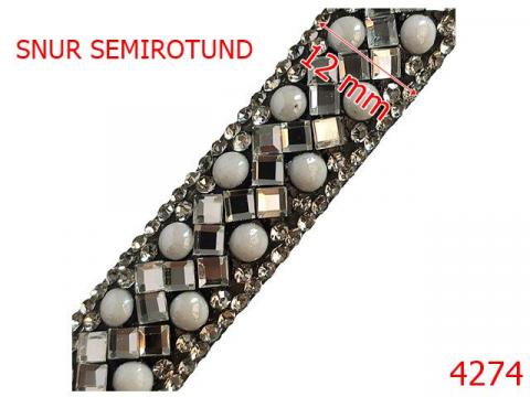 Snur semirotund cu pietre diverse 12 mm textil 4274