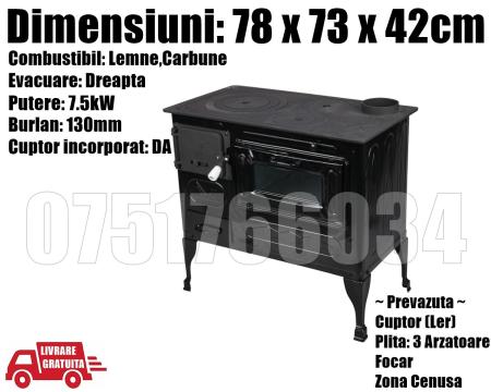 Soba neagra lemne, plita cuptor gatit incalzit dreapta 7.5kw