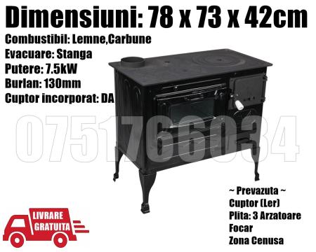 Soba neagra lemne, plita cuptor gatit incalzit stanga 7.5KW