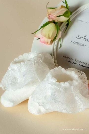 Sosete botez cu floare dantela - 0920