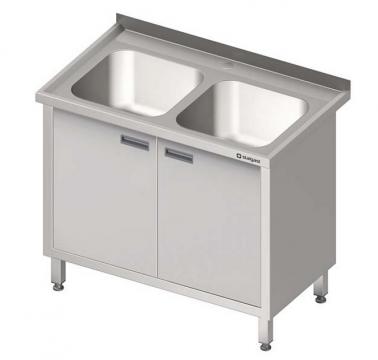 Spalator inox cu doua cuve si dulap 1000x600x850 mm