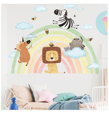 Sticker autocolant perete copii, Curcubeu cu Animale, Leu