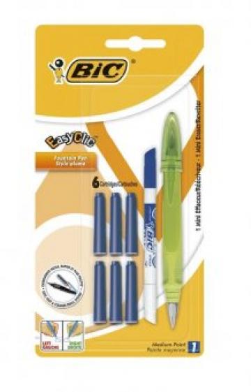 Stilou reincarcabil cu 6 rezerve si 1 mini pic BiC EasyClic