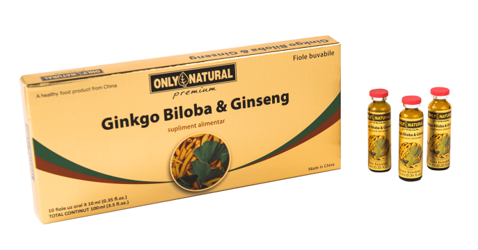 Supliment alimentar Ginkgo Biloba & Ginseng - 10 fiole