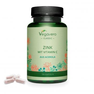 Supliment alimentar Vegavero Zinc + Vitamin C, 180 capsule