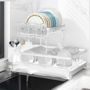 Suport alb din otel inoxidabil pentru scurgere vase