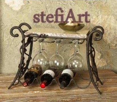 Suport sticle si pahare pentru vin din fier forjat manual