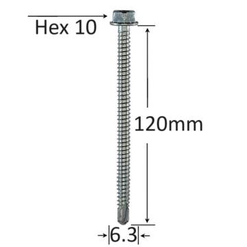 Surub autoforant cap hexagonal 6.3x120mm zincat