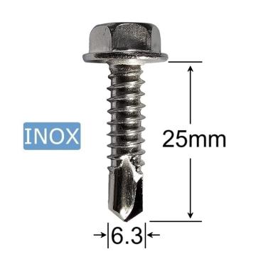 Surub autoforant inox 6.3x25mm cap hexagonal - 100buc/cutie