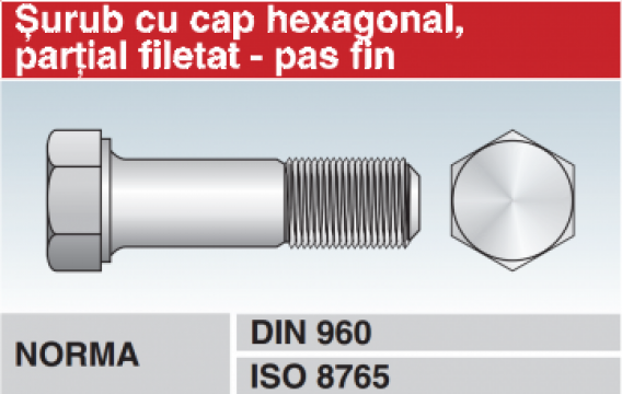 Surub cap hexagonal cu pas fin partial filetat - DIN 960
