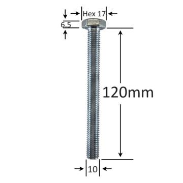 Surub filet metric M10x120mm cap hexagonal DIN 933 Gr.8.8