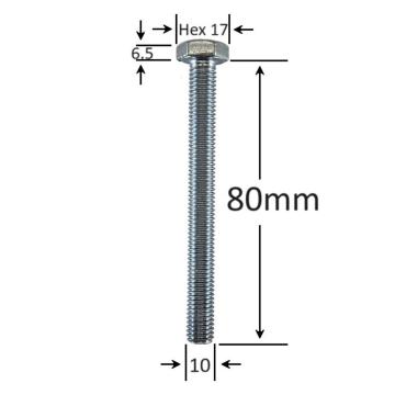 Surub filet metric M10x80mm cap hexagonal DIN 933 Gr.8.8