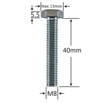 Surub filet metric M8x40mm cap hexagonal DIN 933 Gr.8.8