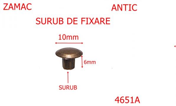 Surub fixare cap 10mm 6 mm zamac antic 4651A