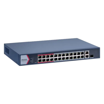 Switch 24 porturi PoE 100Mbps, 1 x Gigabit RJ45, 1 x Gigabit