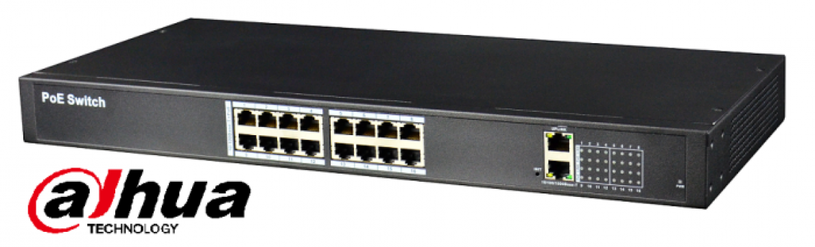 Switch PoE 16 porturi Dahua PFS4018-16P-250