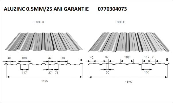 Tabla cutata T 18 aluzinc 0.5mm