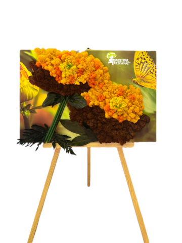 Tablou Fluture si Flori decorat cu licheni naturali