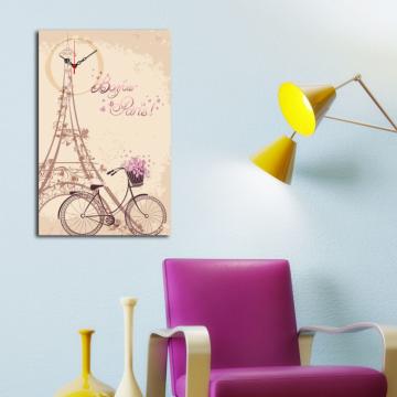 Tablou decorativ cu ceas 1 piesa, Canvas, Wallity, Eiffel
