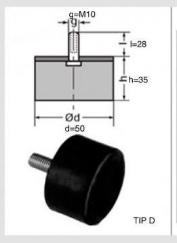 Tampon cauciuc sprijin D=50mm H=35mm M10
