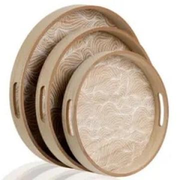Tavi rotunde pentru servit, din lemn rustic, 30 35 40 cm