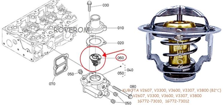 Termostat Kubota V2607, V3300, V3600, V3307, V3800