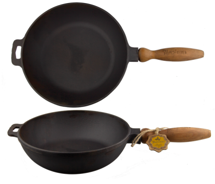 Tigaie fonta cu maner lemn Maysternya 24xh6cm + burete sarma