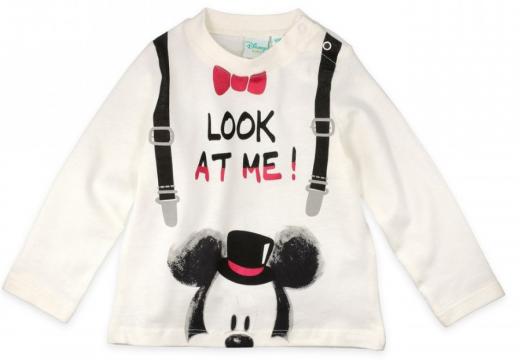 Tricou cu maneca lunga, bebe, Mickey, Disney, bumbac, alb