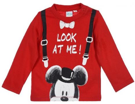 Tricou cu maneca lunga, bebe, Mickey, Disney, bumbac, rosu