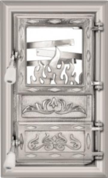 Usa soba monobloc cu geam nichelata / 525x310mm