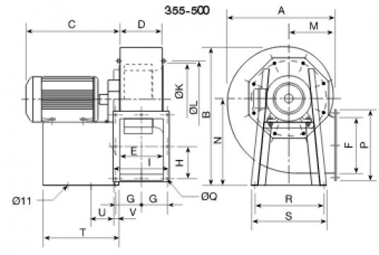Ventilator centrifugal din otel CRMT/6- 355/145 1.5kw