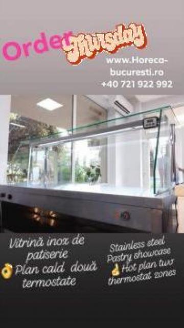 Vitrina inox patiserie cu plan cald de banc