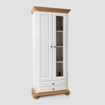 Vitrina lemn masiv, 88 x 43.3 x 203 cm, alb unt/miere