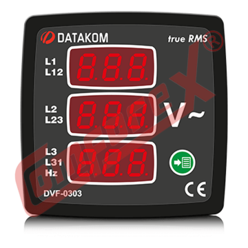 Voltmetru Datakom DVF-0303 - 3 faze, 3 display-uri, 72x72mm